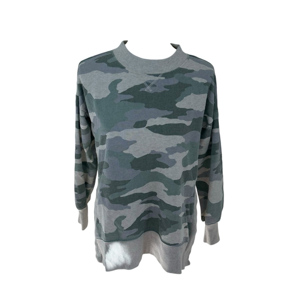 aerie Camouflage Long Sleeve Crew Neck Sweatshirt Green Size XS